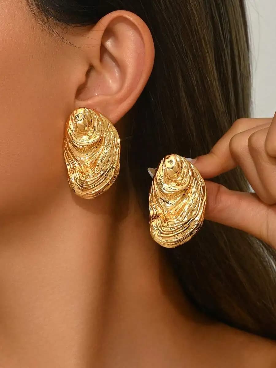 2pcs marine life themed jewelry set with shell heart gold starfish conch water drop fish spiral face geometric deep red earrings