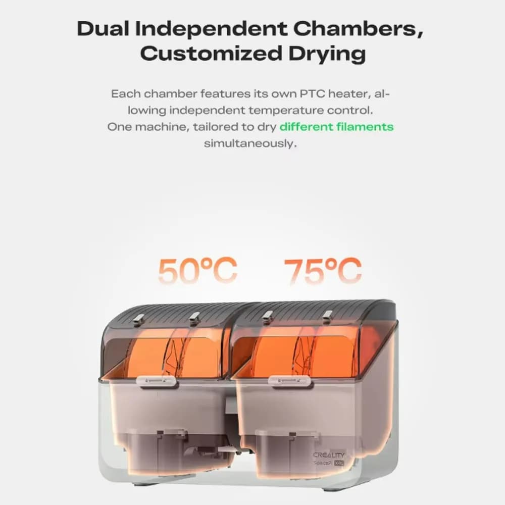 Creality SpacePi X4L Filament Dryer for All 3D Printer 4 Spools Muti-Color DryingDual Independent Heating Chambers Up To 75℃