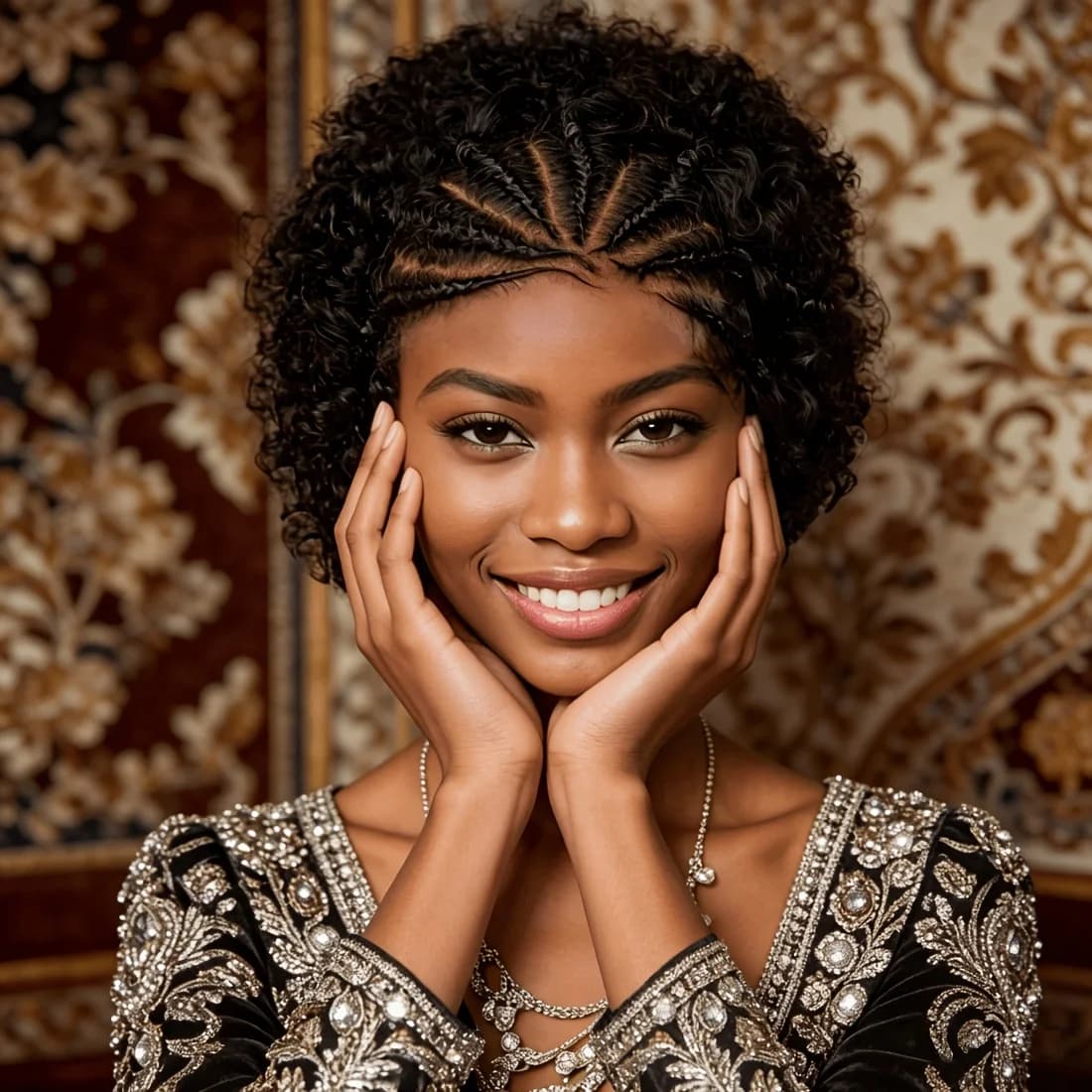 13X4 Lace Front Afro Braided Wigs for Women Human Hair Wig with Kinky Curly Afro Puff, Pre-Plucked Hairline & 180% Density