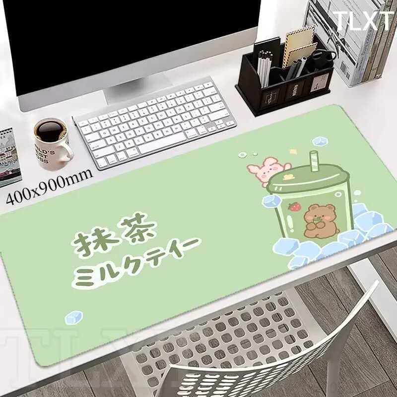 Simpatico tappetino per mouse da gioco esteso con motivo Grape Sundae Bunny Anime, tappetino da scrivania esteso antiscivolo e antimacchia