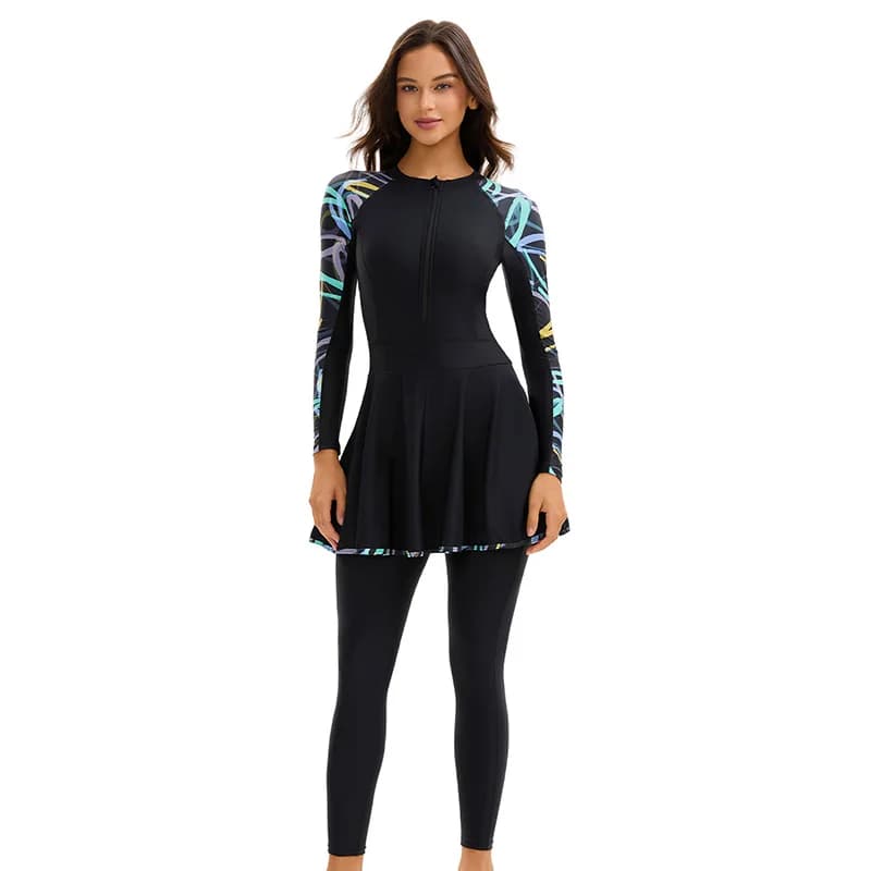 Muslim swimsuit with breathable quick drying full skirt, suitable for both professional and casual swim lovers