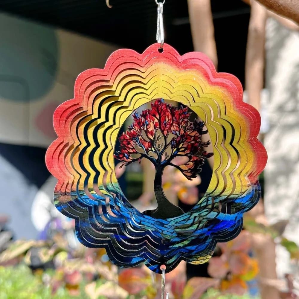 Hanging 3D Mandala Wind Chime Heart Snowflake Rotating Pendant Birds Vibrant Color The Tree of Life Wind Spinner Yard Decoration