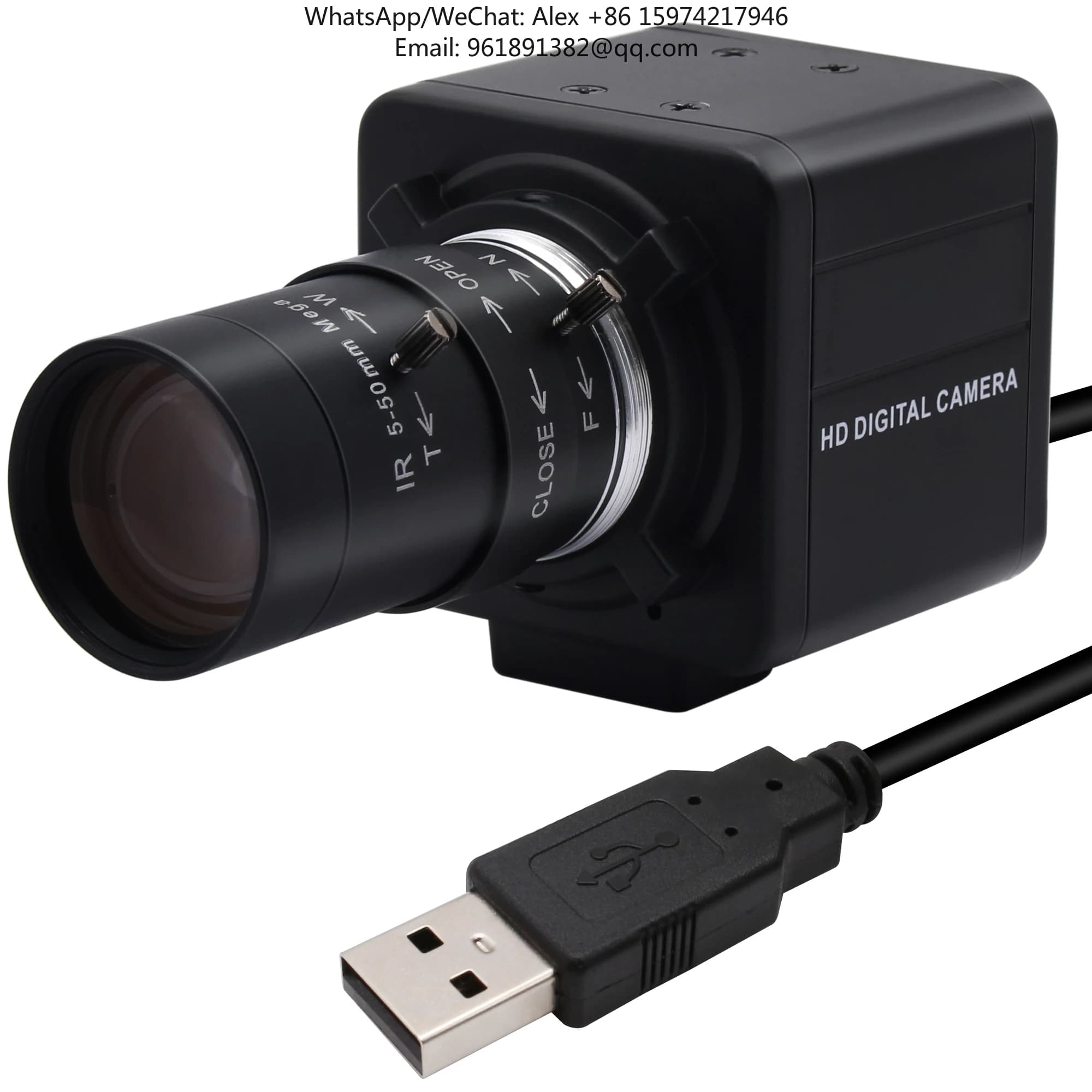 Webcam ELP ad Alta Definizione 16MP con Lente Varifocale CS, Zoom Manuale, Sensore IMX298, Fotocamera USB2.0 HD a Colori per PC, Uso Industriale e Stampa 3D