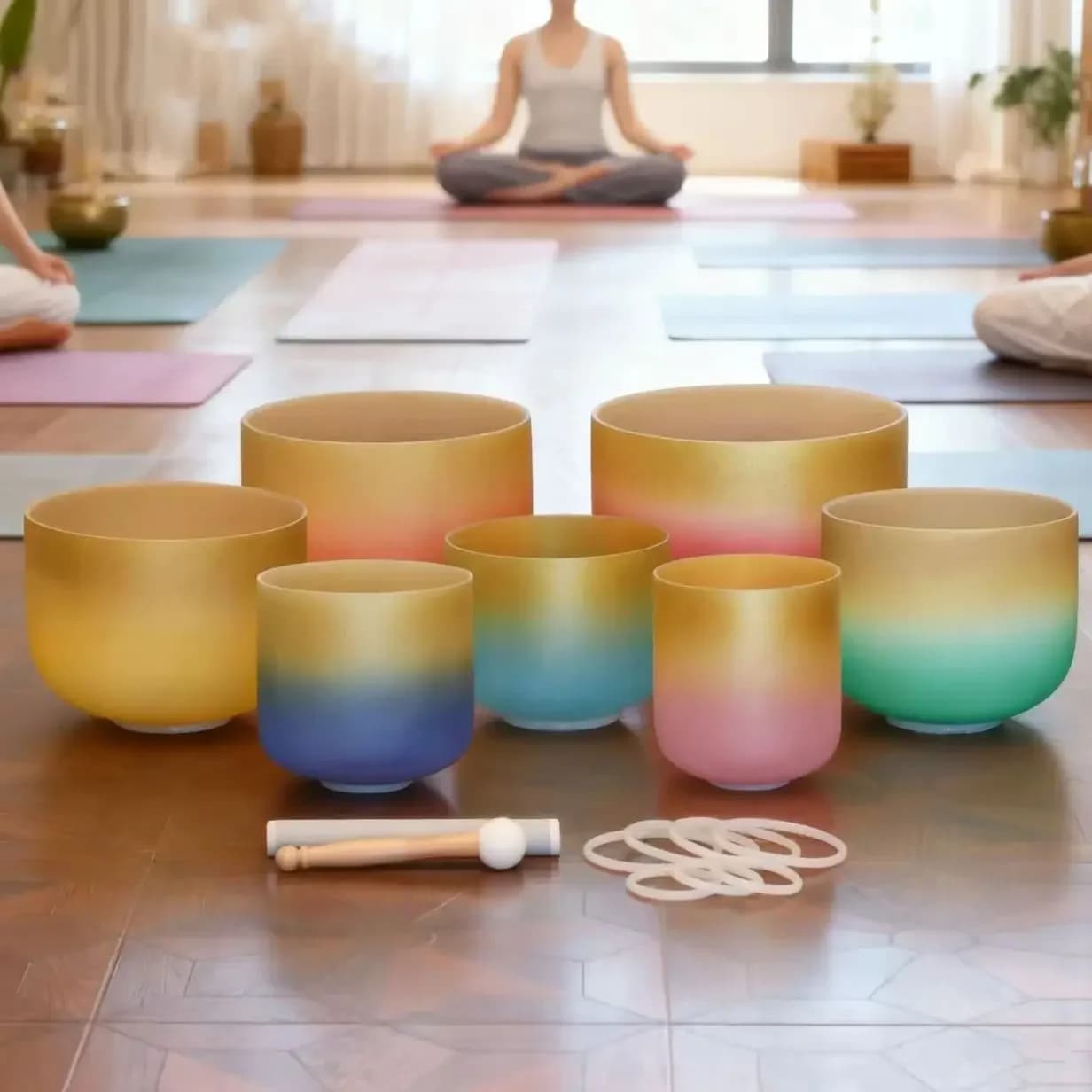 STAR LINKUP 7-12"/6-12" Set of 7pcs Gold Color Frosted Quartz Crystal Singing Bowl with Bag Chakra Sound Healing Yoga Meditation