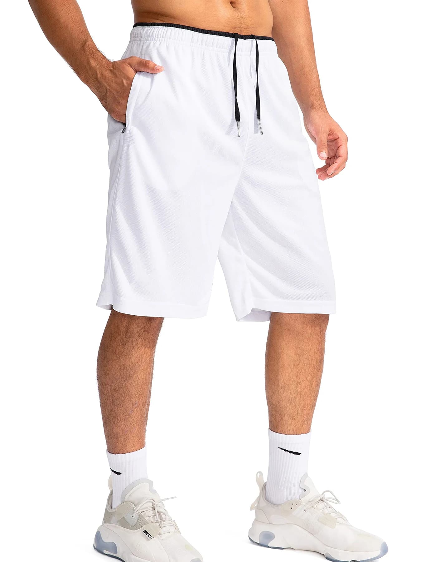 Pantaloncini Sportivi da Uomo ad Asciugatura Rapida per Palestra, Fitness, Corsa Estiva, Jogging, Traspiranti in Mesh, Larghi, per Basket e Allenamento, Lunghezza al Ginocchio