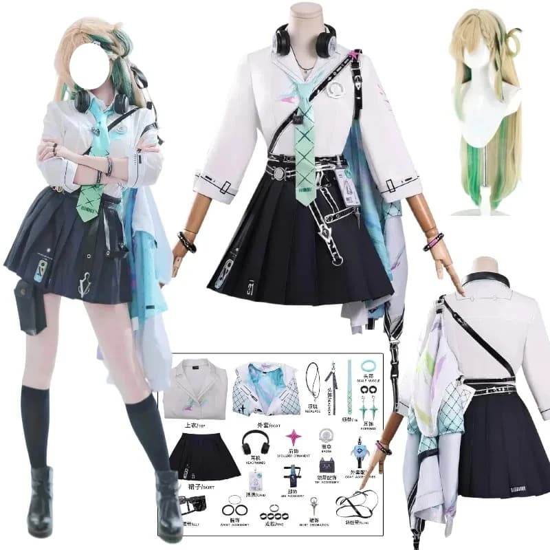 LYNAE Wuthering Waves Game Costume, White Shirt, Coat, Rubber, JK Uniforms with Accessories, Women's Complete Set, Theme Party