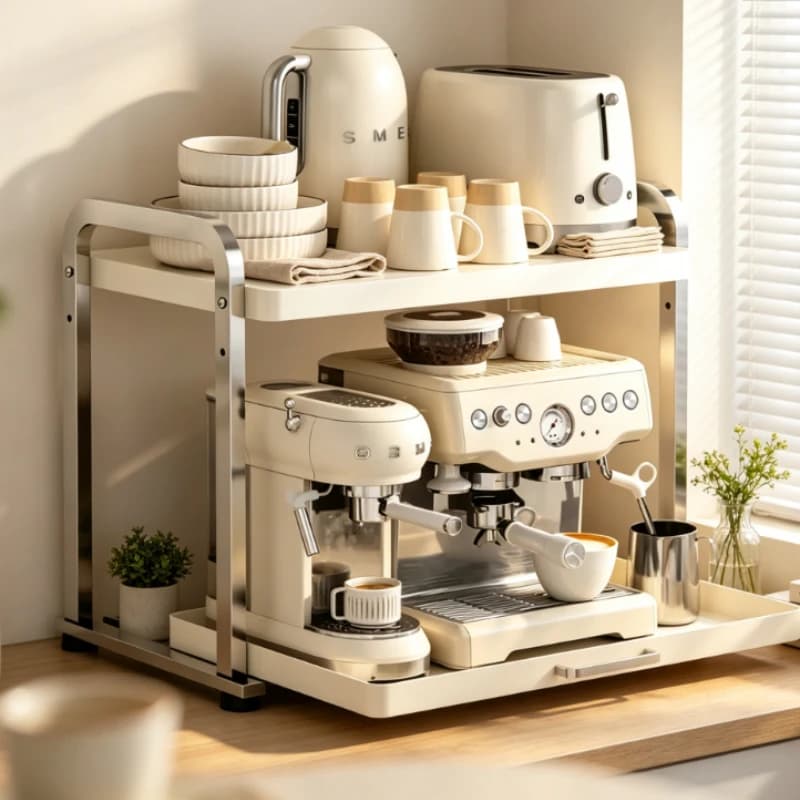 Slide-Out Appliance Shelf Expandable Pull-Out Countertop Rack with Non-Slip Mat,Sturdy Kitchen Storage forCoffee Maker Air Fryer