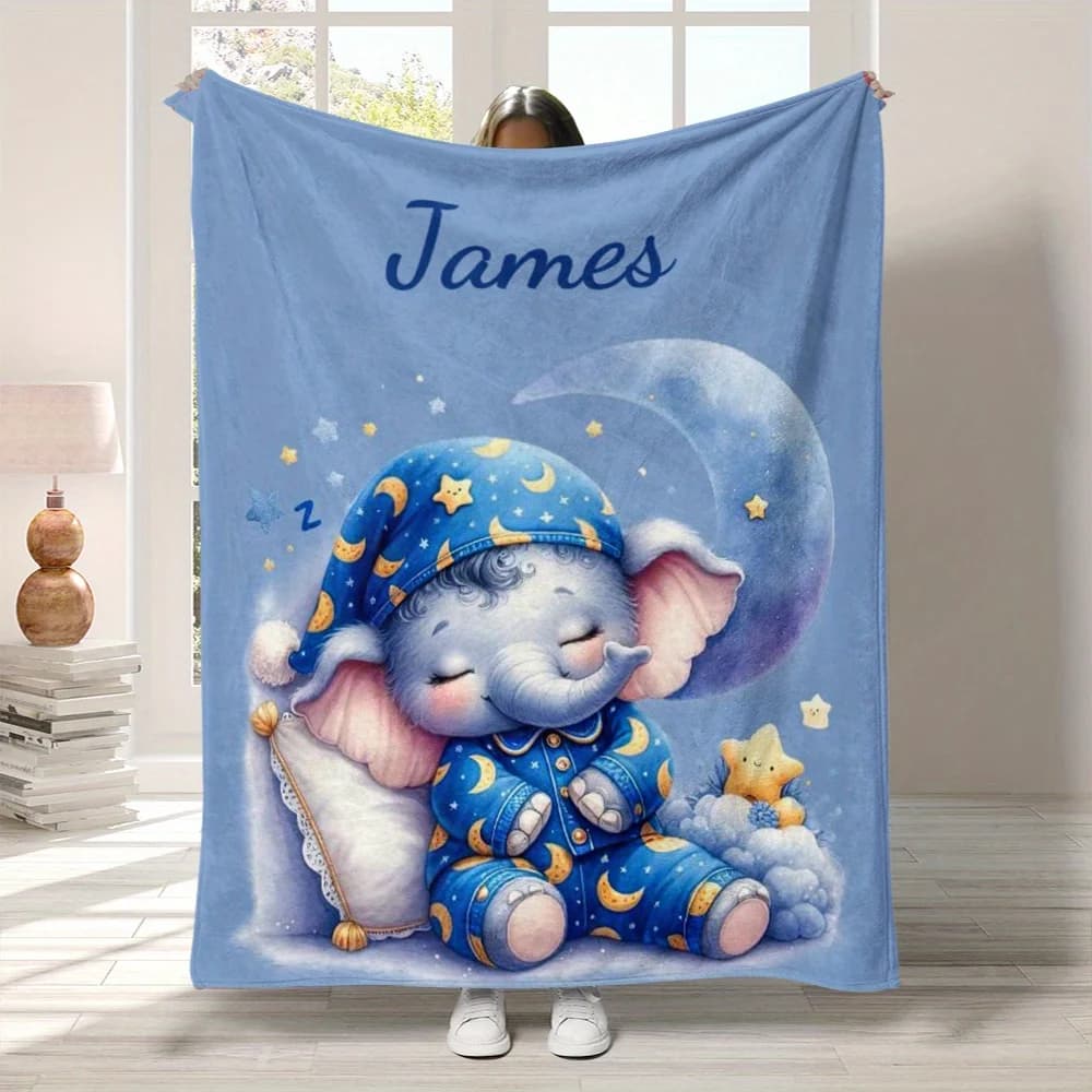 1 customized baby elephant flannel blanket made of soft polyester fiber, machine washed, thick all season plush, suitable for so