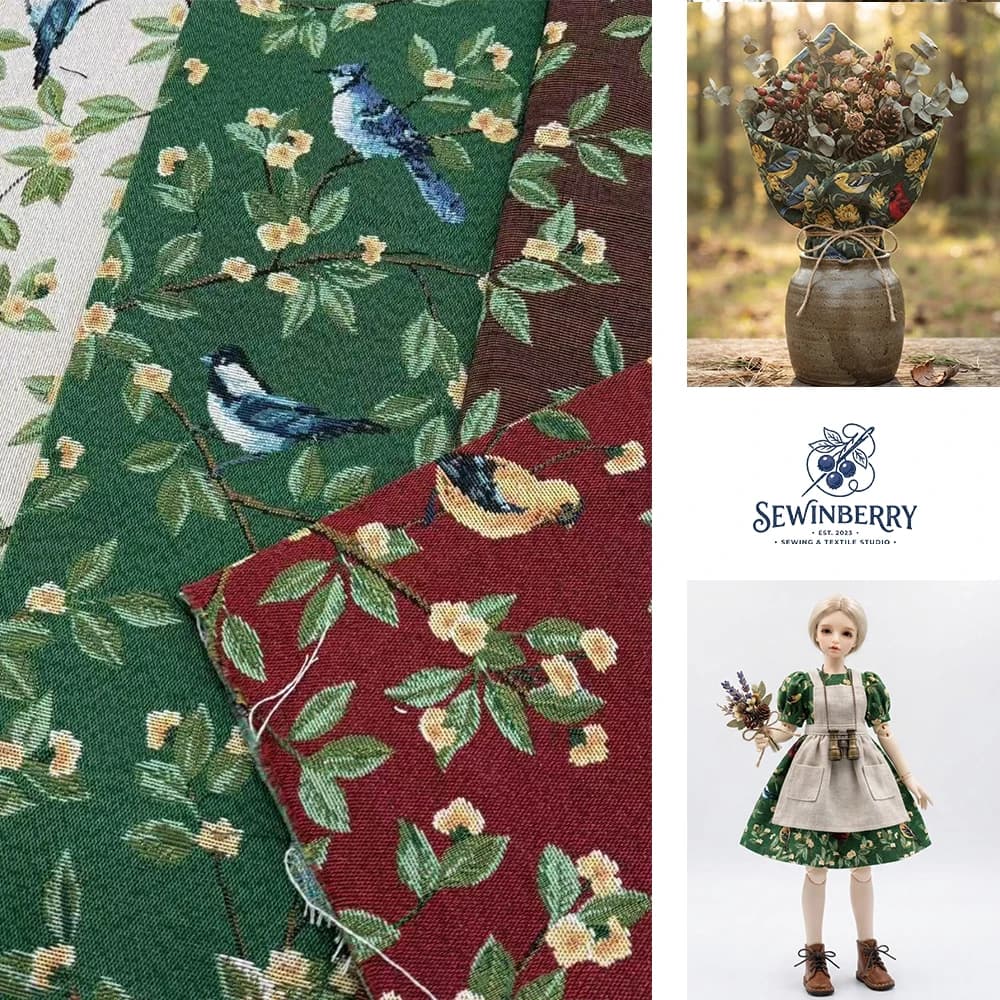 American Oil Painting Floral Bird Jacquard Cotton Polyester Fabric 100x145cm For Fat Quarter Patchwork DIY Sewing