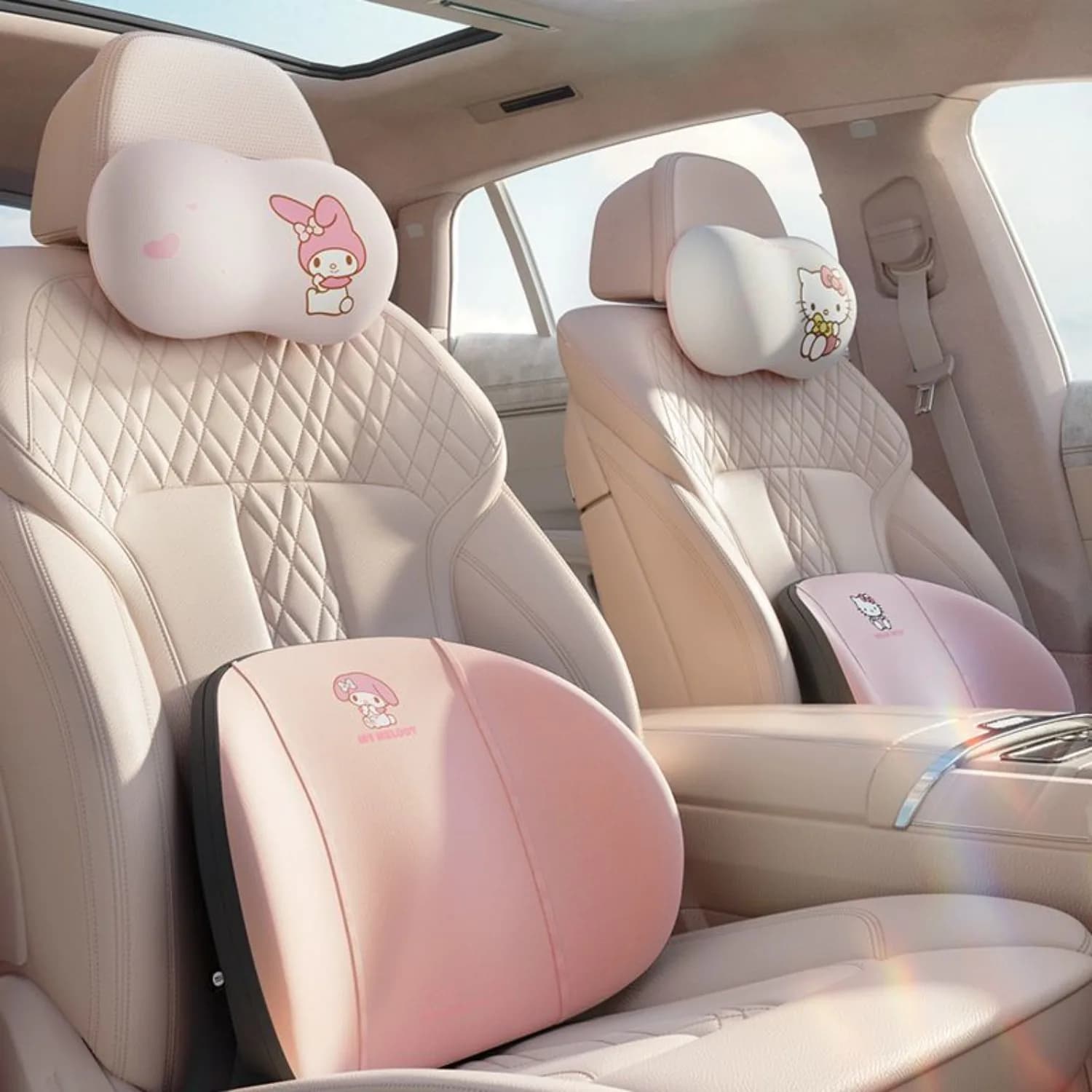 Set Comfort per Auto HelloKitty 2026, Cuscino Poggiatesta in Memory Foam e Supporto Lombare, Stile Anime Kawaii Sanrio, Regalo
