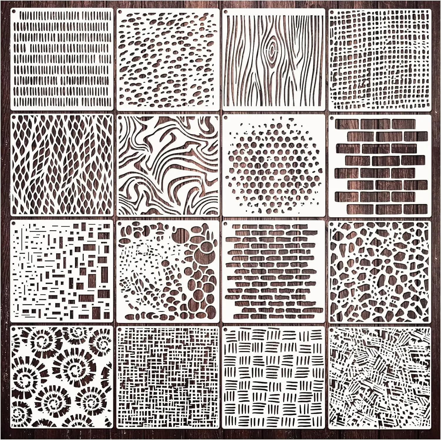 Bview Art 16 Reusable Textured Painting Stencils - Creative Scrapbooking & Journal Decoration Kit