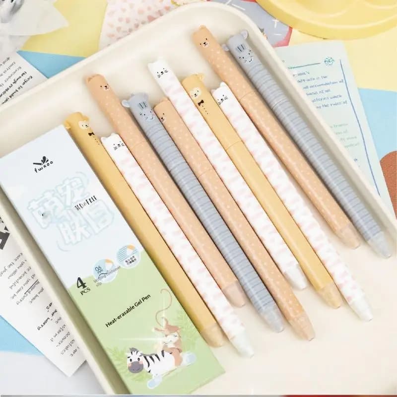 4 pezzi 0.5mm inchiostro blu penne gel rotanti simpatico cartone animato animale penne cancellabili per bambini studente scolastico scrittura di cancelleria