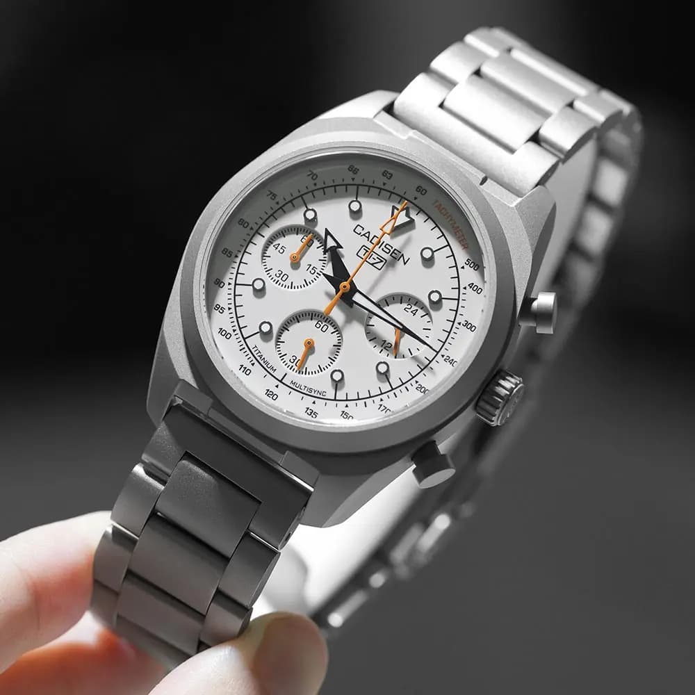 CADISEN TI-7 MULTISYNC Titanium Strap Moon Mens Watches Quartz Chronograph Japan TMI VK63 Movement Luxury Gift For Men Watch