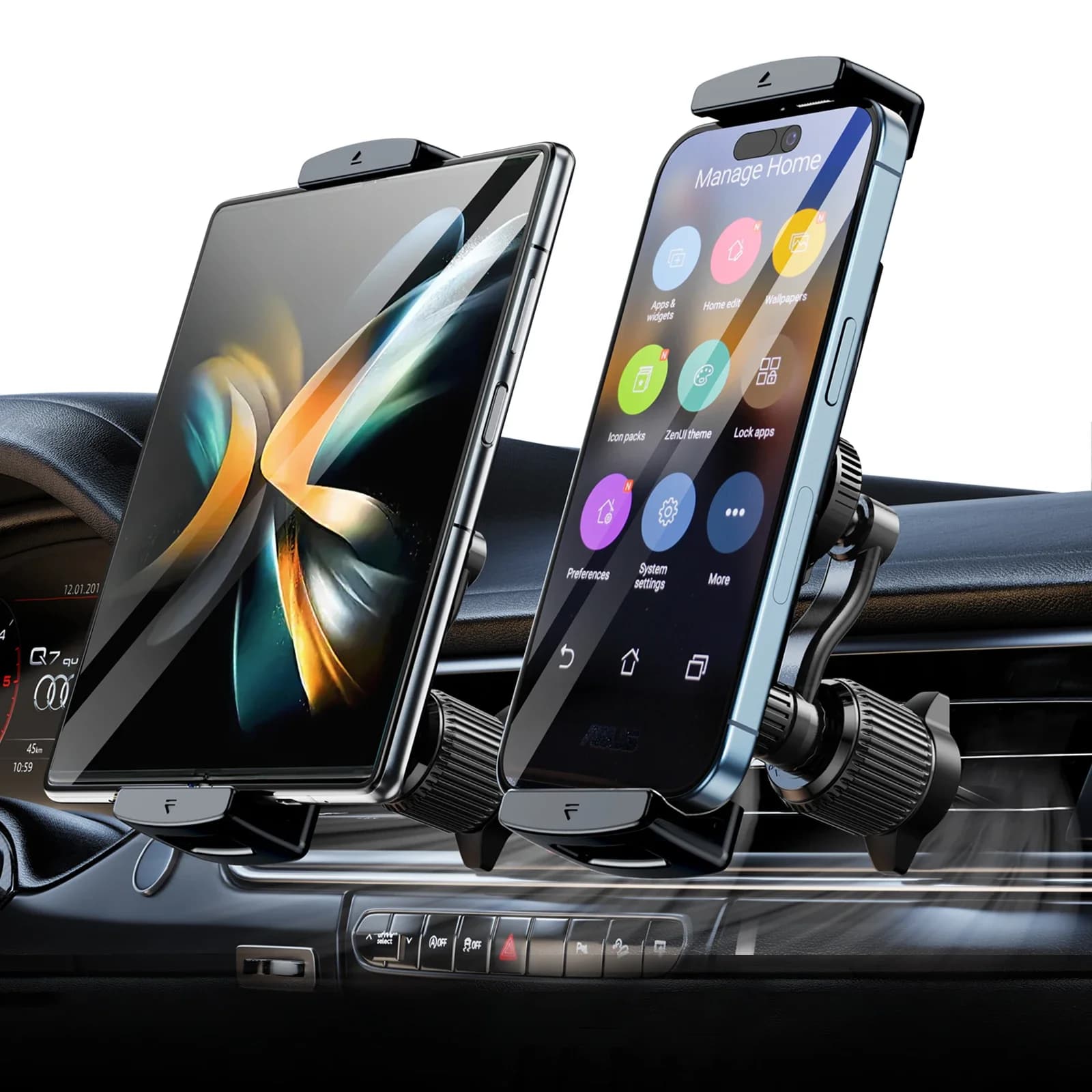 Hipacool for iPhone iPad Z Fold 6 5 Car Phone Holder Air Grip Support for Car Suction 360 ° Rotation for 4,7-12,9" device.