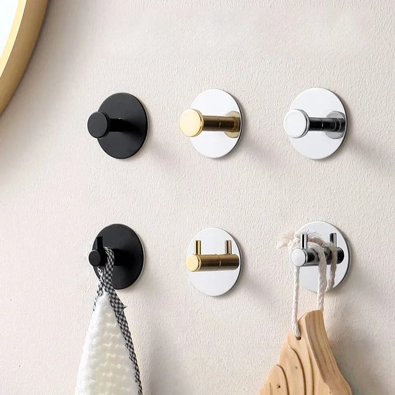 1‑4PC Stainless Steel Self Adhesive Hooks, Punch‑Free Wall Door Hanger for Coat Towel, Multi‑Purpose Home Bathroom Storage Hooks