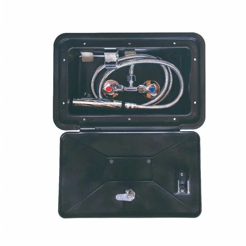 Set da Campeggio RV: Box Doccia Esterno con Rubinetto e Tubo Flessibile Bianco e Nero WY003
