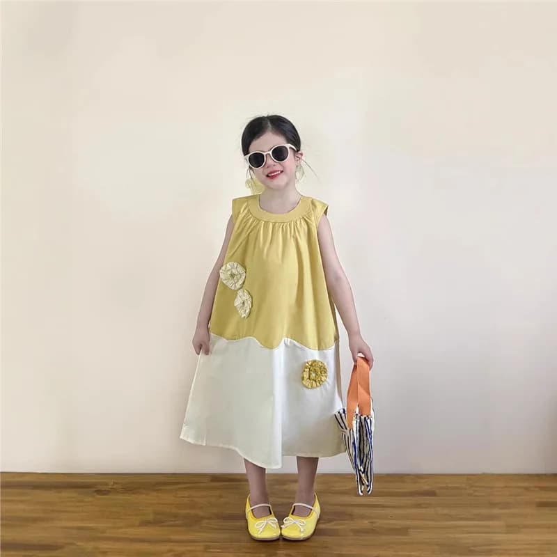 Korean Version Fashion Color Blocked Casual Round Neck Sleeveless Princess Dress Summer New Street Style