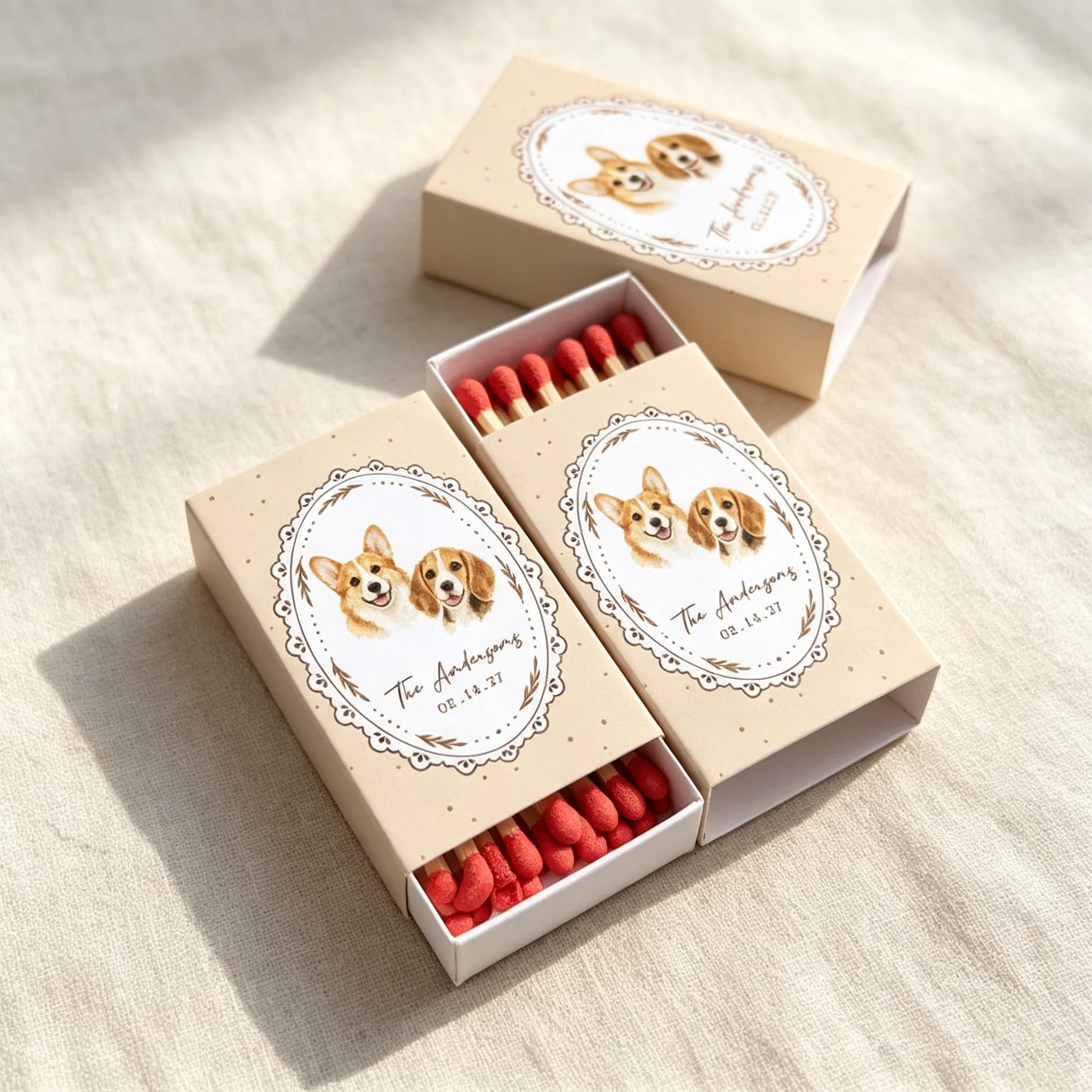 Bulk Wedding Matchboxes Favors, Custom Dog Matchbooks, Custom Engagement matchboxes, Bridal Shower Favors, Personalized Wedding