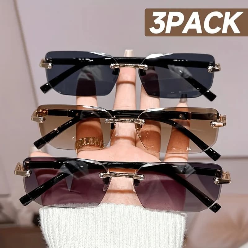 3pcs Frameless Fashionable Square Small Frame Glasses Suitable for Both Men and Women Classic Sunglasses Suitable for Daily Wear