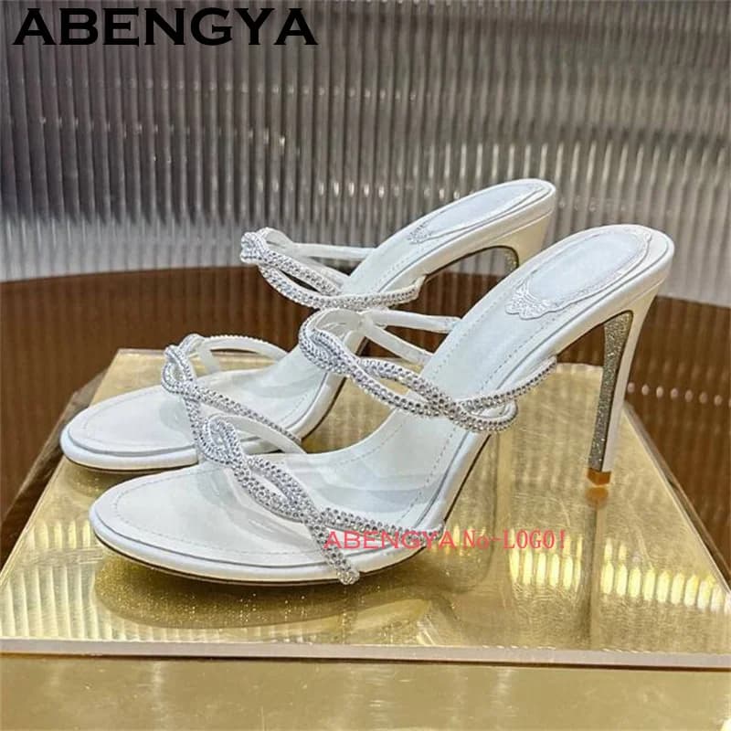 ABENGYA Inlaid Rhinestones Big Heels High Shoes Women's Platform Luxury Sandals Rome Summer Fashion Week Elegant Shoes Mujer