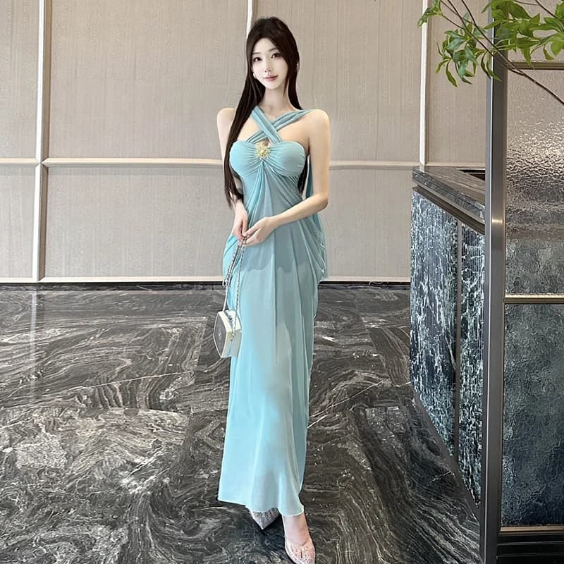 Southeast Asian Women's Birthday Dress Gown Neck Hanging Long Skirt Holiday Style Irregular Polyester Fiber Ladies' Dress