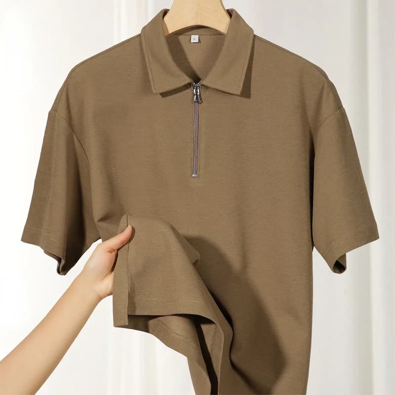 Abbigliamento uomo Mezza cerniera T-shirt a maniche corte Polo Golf Nuove magliette larghe Design semplice Risvolto Top Magliette per uomo Nero