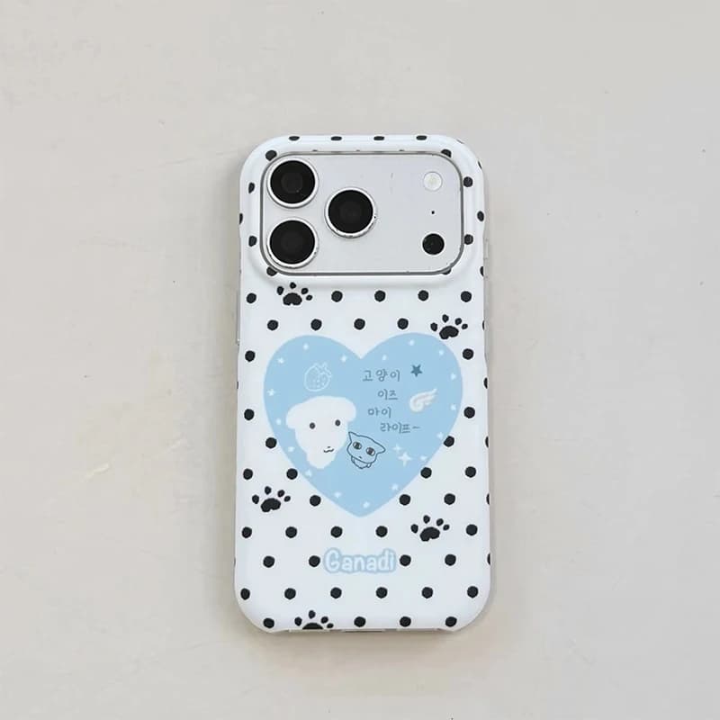 Korean Ins Black Polka Dots White Dog Jelly Phone Case For iPhone 17 Air 16 Pro Max 15 14 Plus 13 Shockproof Silicone Back Cover