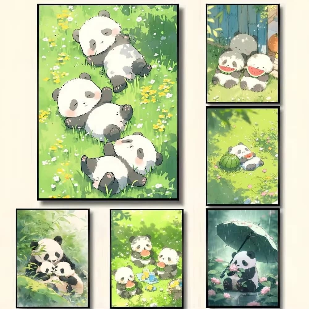 5D DIY Diamond Painting Kit Panda Cartoon Artwork Full Drill Rhinestone Wall Decor Craft Kit Wall Decor Gift Frameless
