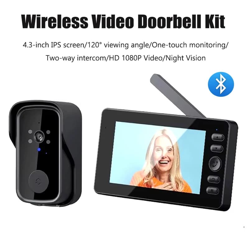 Videocitofono senza fili Visione notturna impermeabile Schermo lPS da 4,3 pollici Telecamera per campanello visivo Sicurezza domestica intelligente Citofono bidirezionale