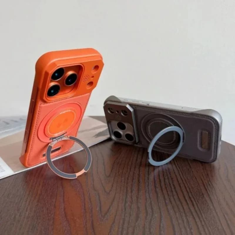 Luxury Magnetic Leather Aromatherapy Phone Case For iPhone 17 16 15 14 13 18 Pro Max Rotate Bracket Wireless Charging Borderless
