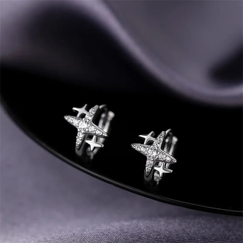 Orecchini a bottone con stella in zirconi placcati in argento 925 per le donne Gioielli per piercing all'orecchio ipoallergenici da indossare ogni giorno e1805