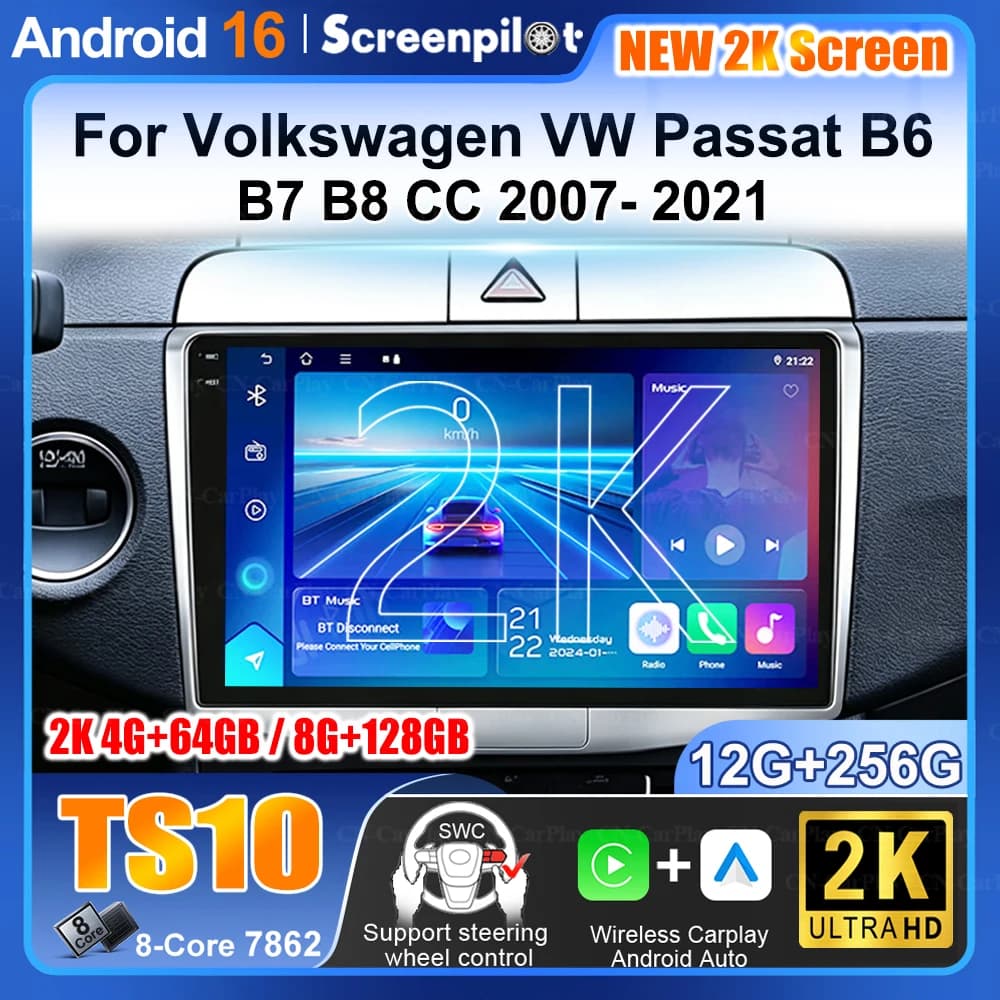 Android 16 For Volkswagen Vw Passat B6 B7 Cc 2007-2015 Carplay Auto Car Radio Multimedia Player Gps Stereo Dsp Wifi+5g Wifi Rds