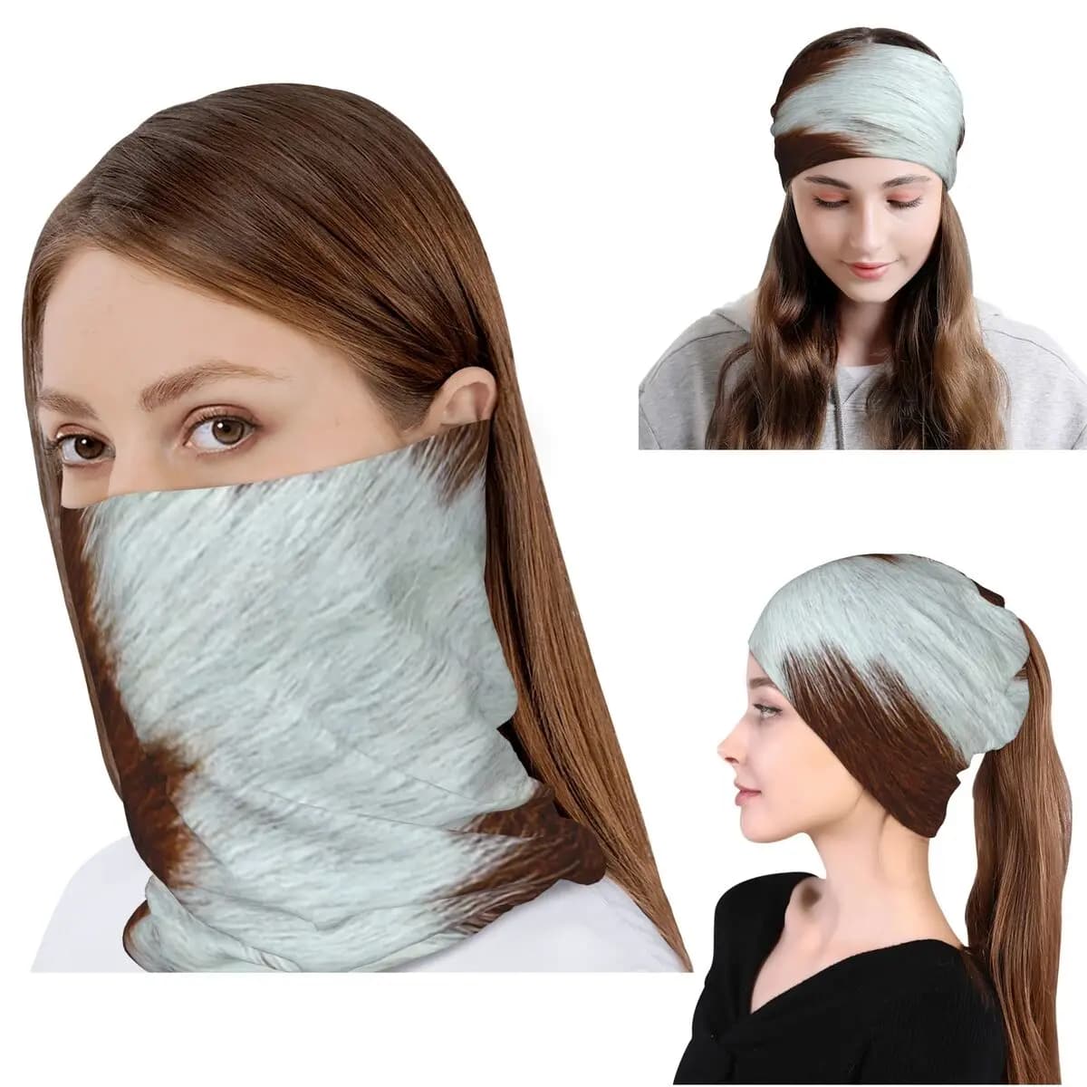 Elegante Bandana in Pelle di Mucca con Texture e Motivo Stampa Pelle Bovina, Copricollo, Sciarpa per il Viso, Copricapo, Berretto Unisex per Adulti