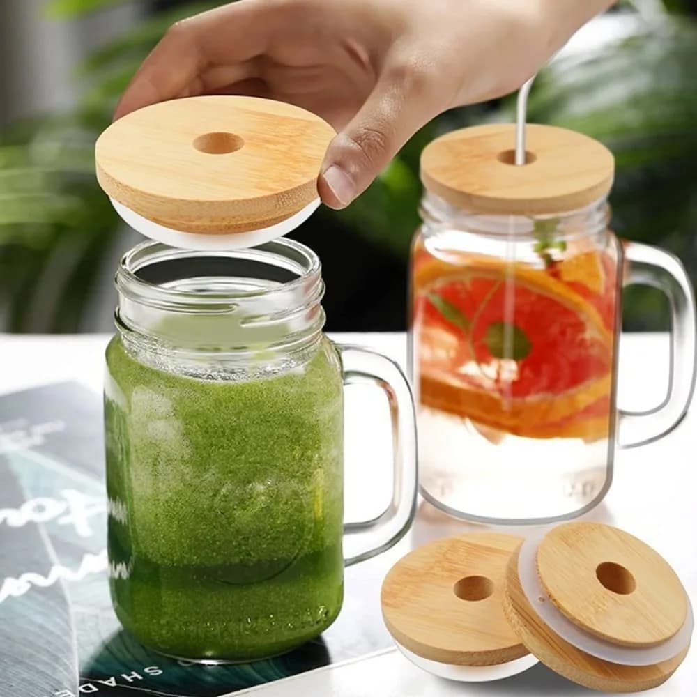 Coperchi per barattoli di vetro Tappi per bottiglie di birra Tappi per conserve Coperchio in paglia con foro in vetro Coperchi per tazze riutilizzabili Anello di tenuta in silicone Tappo per bottiglia per bicchieri