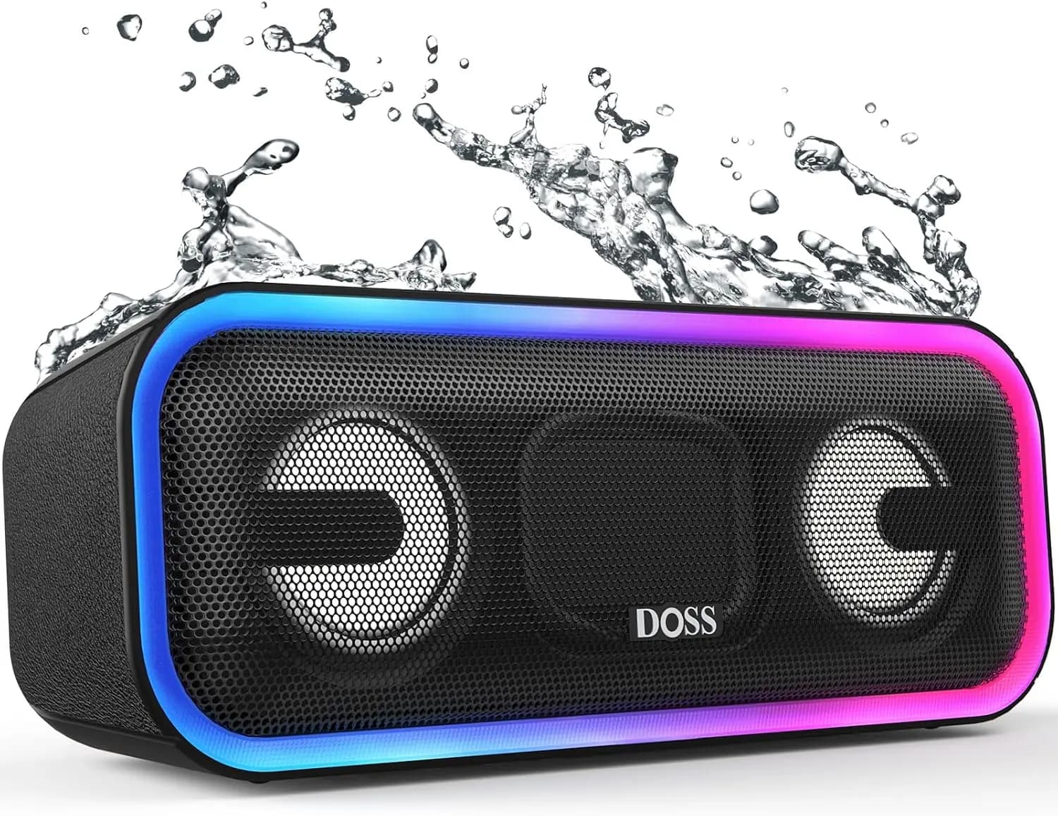 Altoparlante Bluetooth Stereo 24W con Bassi Potenti, Impermeabile IPX6, 15 Ore di Riproduzione, Luci Colorate per Uso Esterno e Feste - Nero