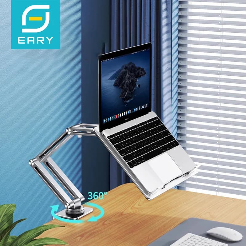 Supporto per laptop con clip in alluminio Eary per scrivania con braccio lungo ruotabile a 360 gradi pieghevole regolabile compatibile per tablet Ipad Libri