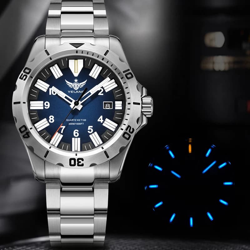 YELANG V1036 42mm Men's Quartz Watch Luminous 10 Years Lithium Movement Rotated Dial 30ATM 300m Waterproof Military Style Watches