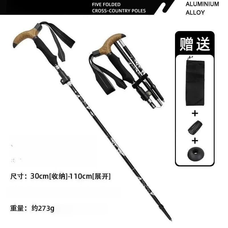Outdoor Trekking Stick T-shaped Aluminum Alloy Ultra Short Curved Handle Folding Stick Hiking and Trekking Offroad Multifunctional
