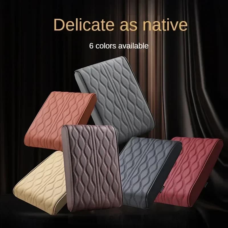 Car Soft Armrest Mat Wave Embroider PU Leather Center Console Arm Rest Protection Cushion Auto Armrests Storage Box Cover Pad