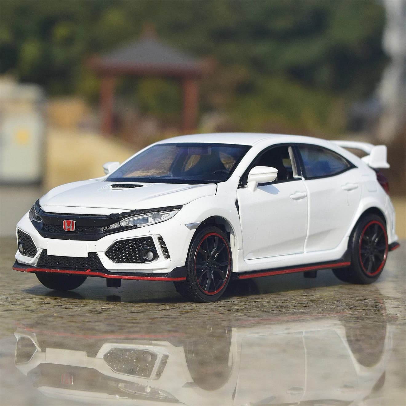 Honda Civic Type R JDM Simulation Diecast & Toy Vehicles Sounds & Light Pull Back Car 1:32 Alloy Collection Model Birthday Gifts