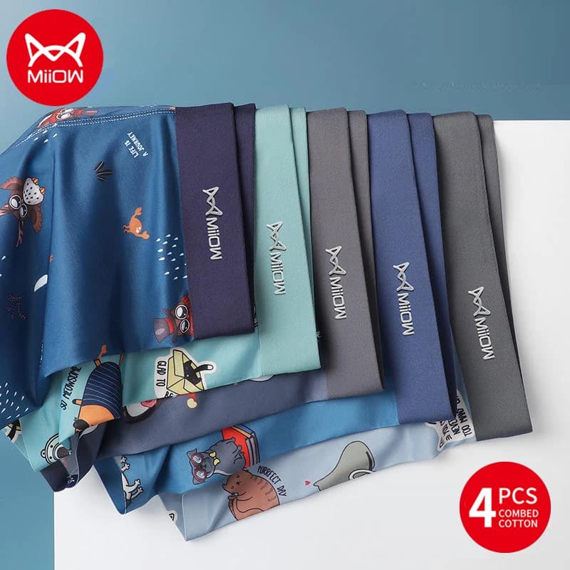 MiiOW 3Pcs Animal Print Men Underwear Boxer Shorts Cotton Man Boxershorts mutande traspiranti antibatteriche Boxer mutandine maschili
