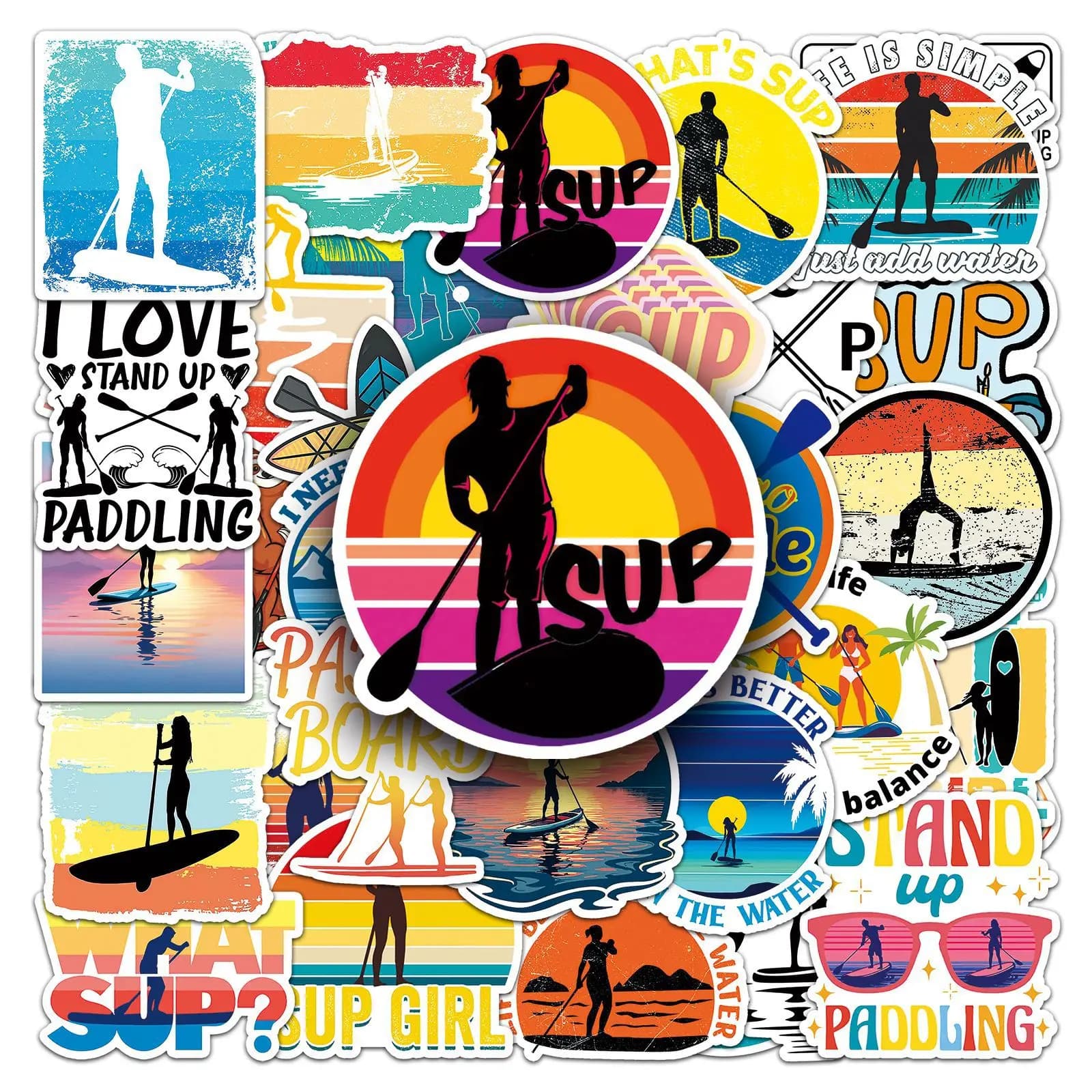 50 Pezzi Adesivi per Stand Up Paddle Board, Graffiti Fai-da-Te, Decorazioni per Telefono, Valigie, Laptop, Chitarra, Bici, Skateboard, Frigorifero, Casco, Adesivi per Bambini