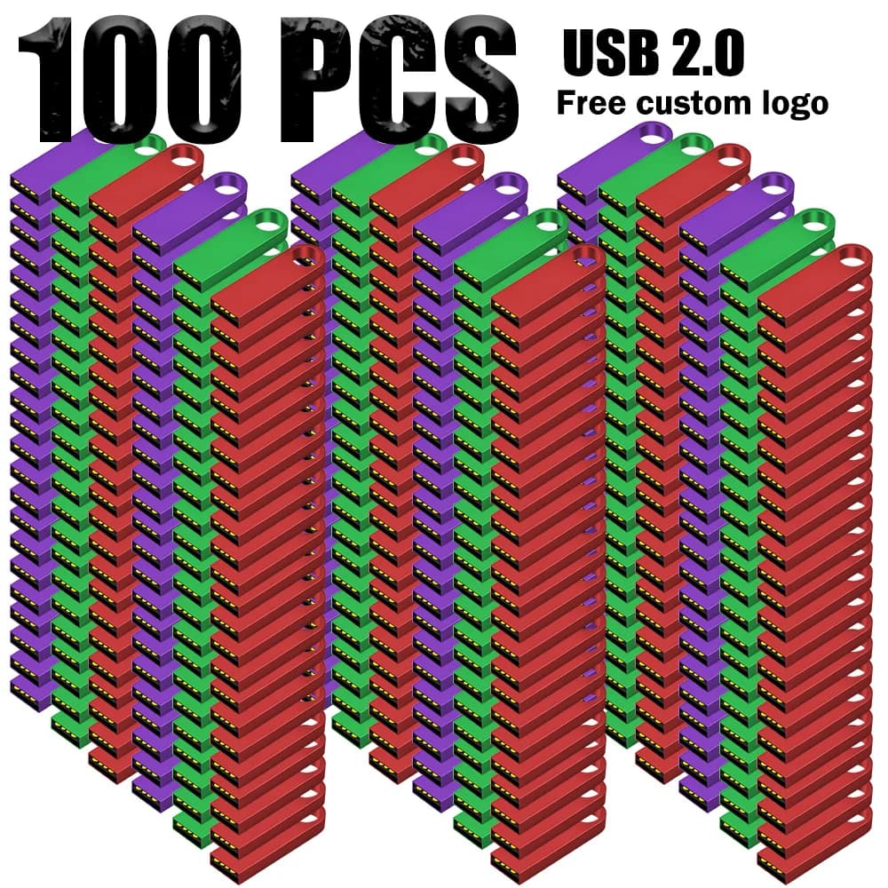 100 Pezzi Chiavetta USB 2.0 in Metallo, Memoria Flash 64GB 32GB Impermeabile, Pen Drive 16GB 8GB 4GB, Regalo Aziendale con Logo Personalizzato Gratuito
