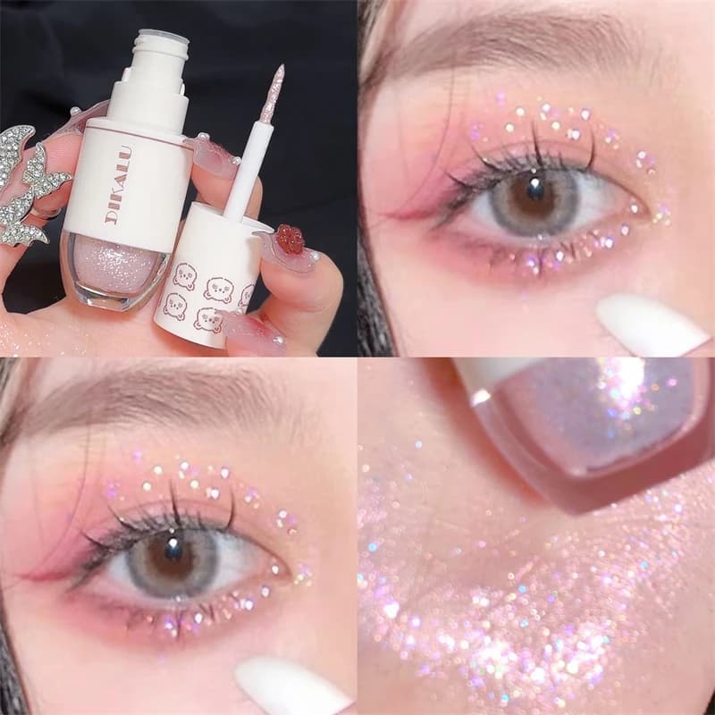 Dikalu Bear Bowling Ball Super Sparkling Drop Liquid Umbrella Shimmer Septic Pearl Long-Term And Dust-proof Eye Makeup