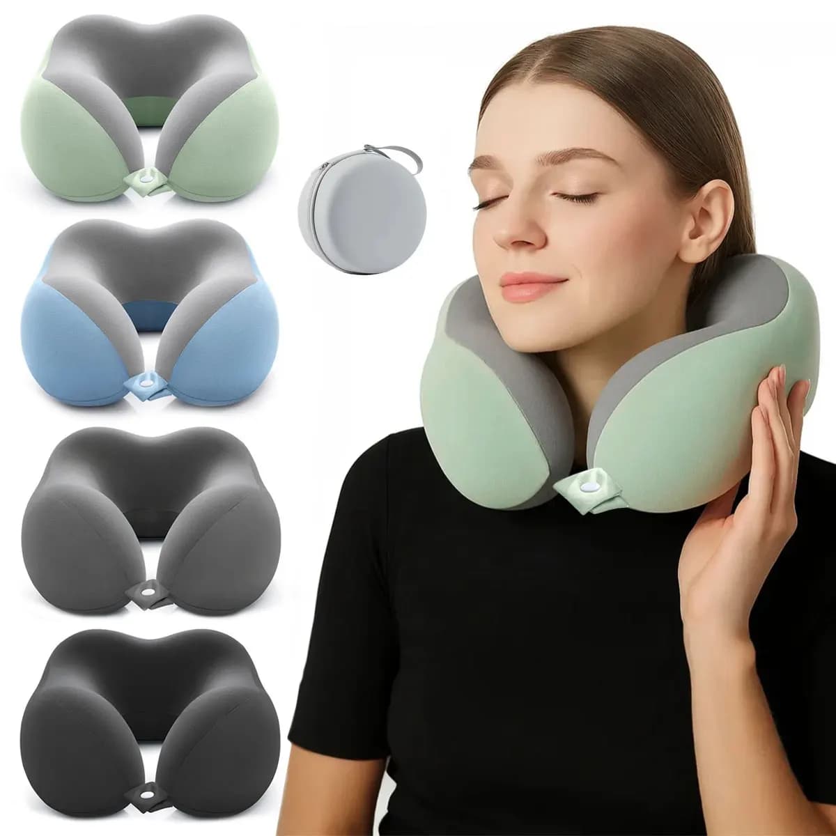Cuscino ergonomico a U per il collo con custodia, fodera rimovibile e lavabile, per viaggi, ufficio, aereo, auto.