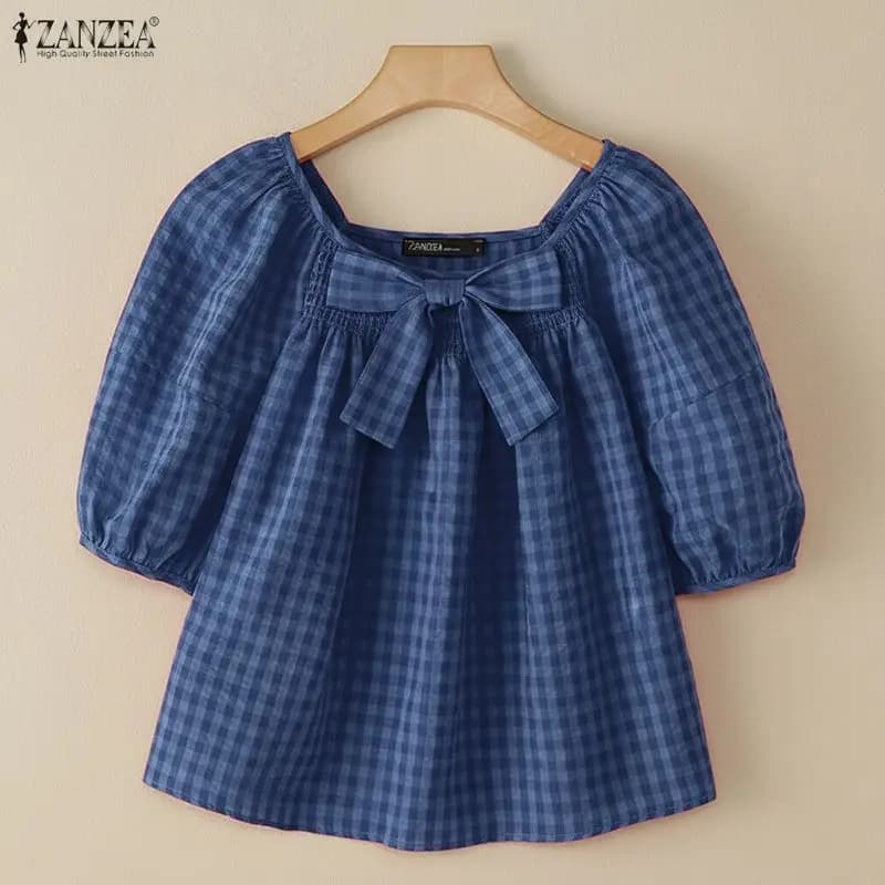 Elegant holiday tunic ZANZEA Elegant women's work shirt with square neck and short sleeves Blusas Mujer