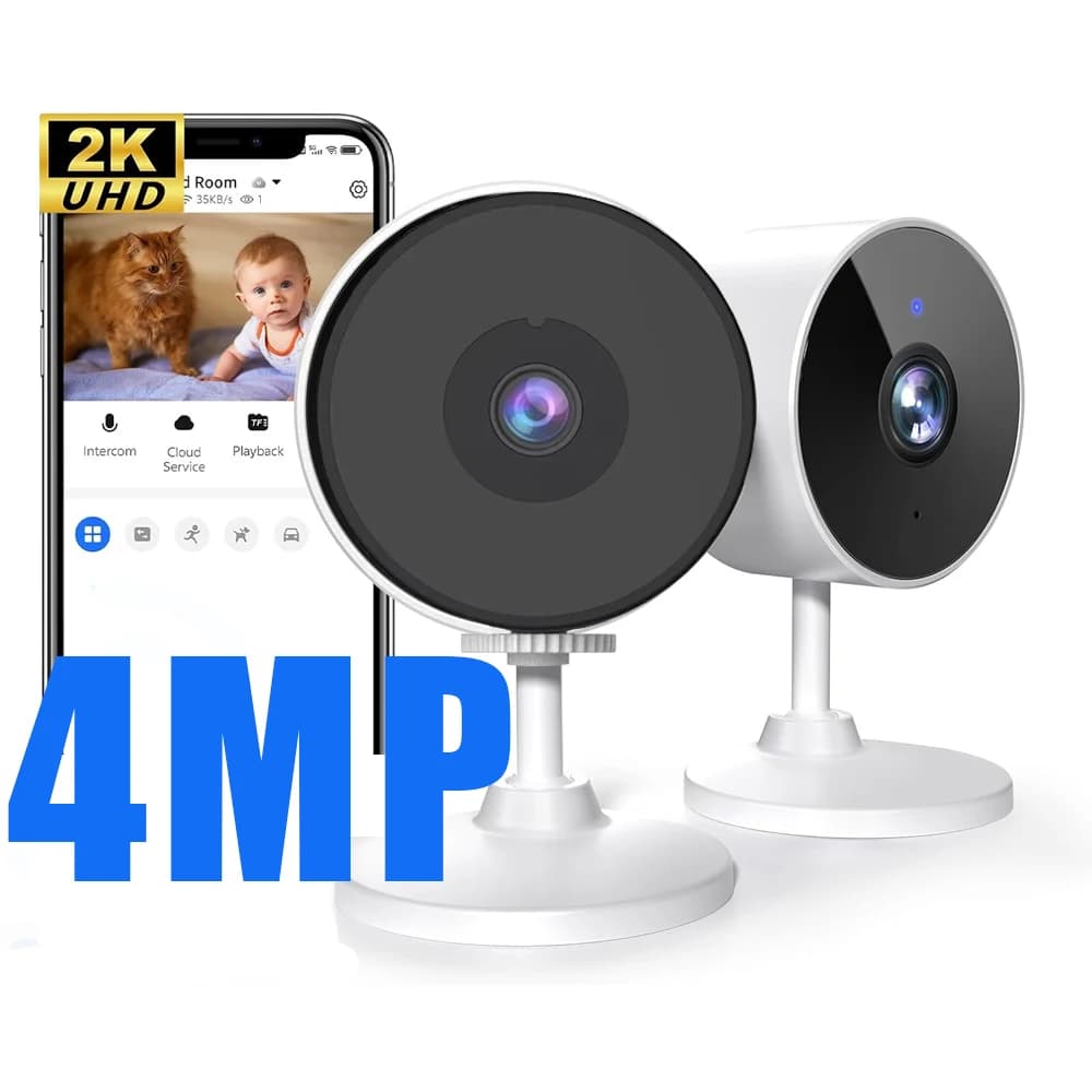Telecamere di sicurezza per interni da 4 MP per la sicurezza domestica, per conversazioni bidirezionali, visione notturna, archiviazione nel cloud, baby monitor/telecamera per animali domestici