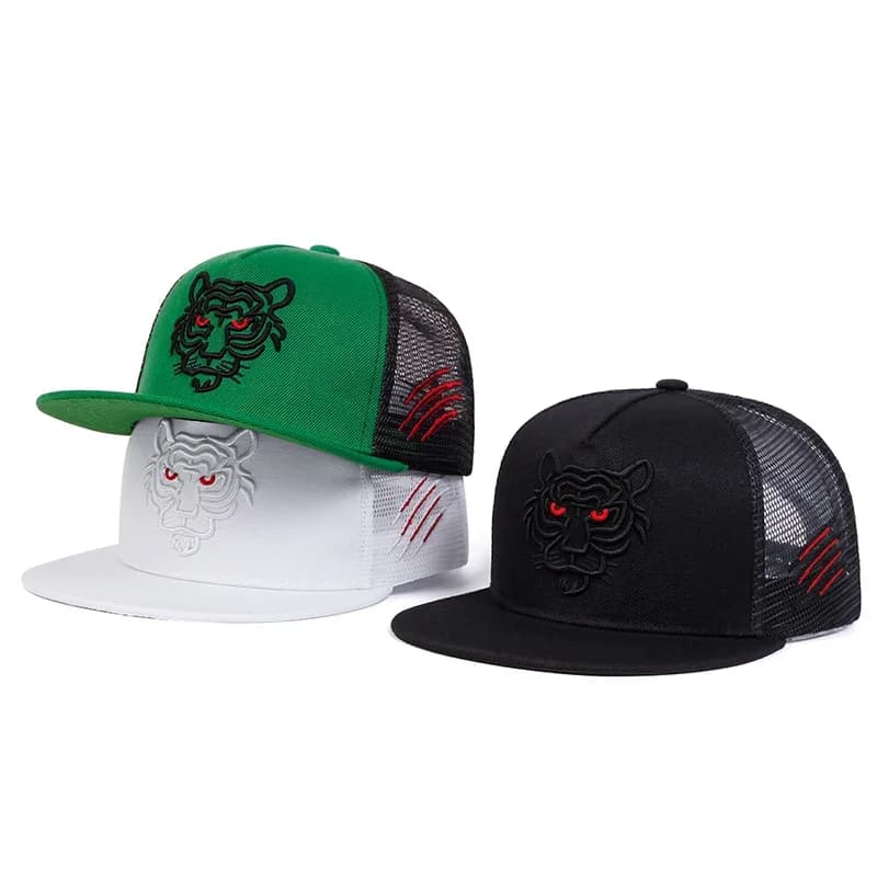 Cappelli Unisex con Ricamo Tigre, Stile Hip-hop, Rete Traspirante, Regolabili, per Primavera/Estate, Casual, da Baseball, Protezione Solare