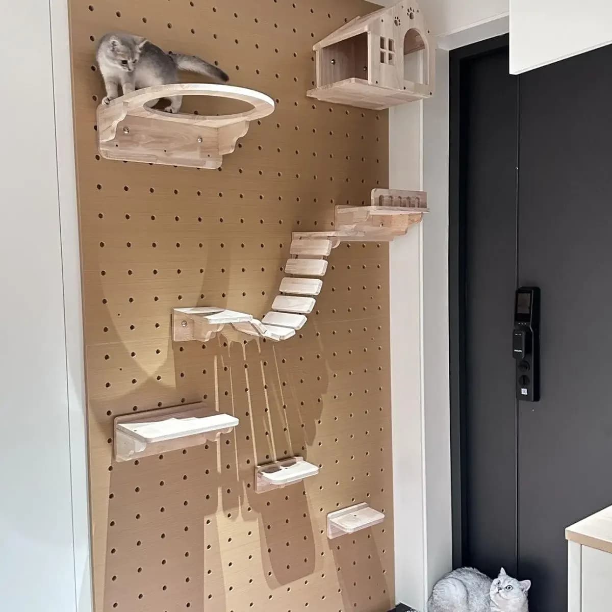 Tiragraffi per Gatti in Sisal con Pedana e Amaca, Scaffali in Legno per Gatti da Interno, Parco Giochi per Gattini, Accessori per Gatti