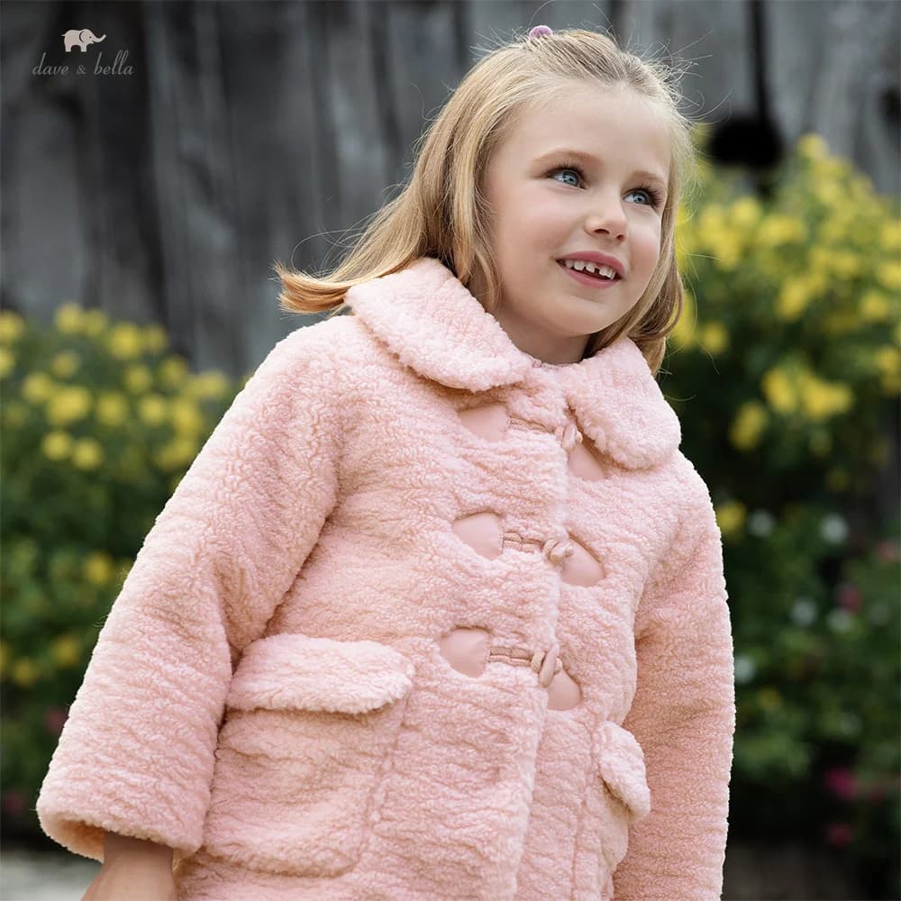 Dave Bella Cappotto per ragazze Autunno Inverno Rosa Risvolto Giacca in peluche addensata per bambini Carino Principessa Capispalla Abbigliamento per bambini DB4254491